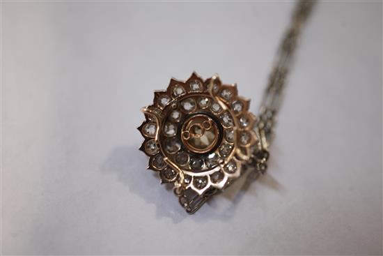 A Victorian gold, silver and diamond cluster sunburst pendant, pendant 1in.